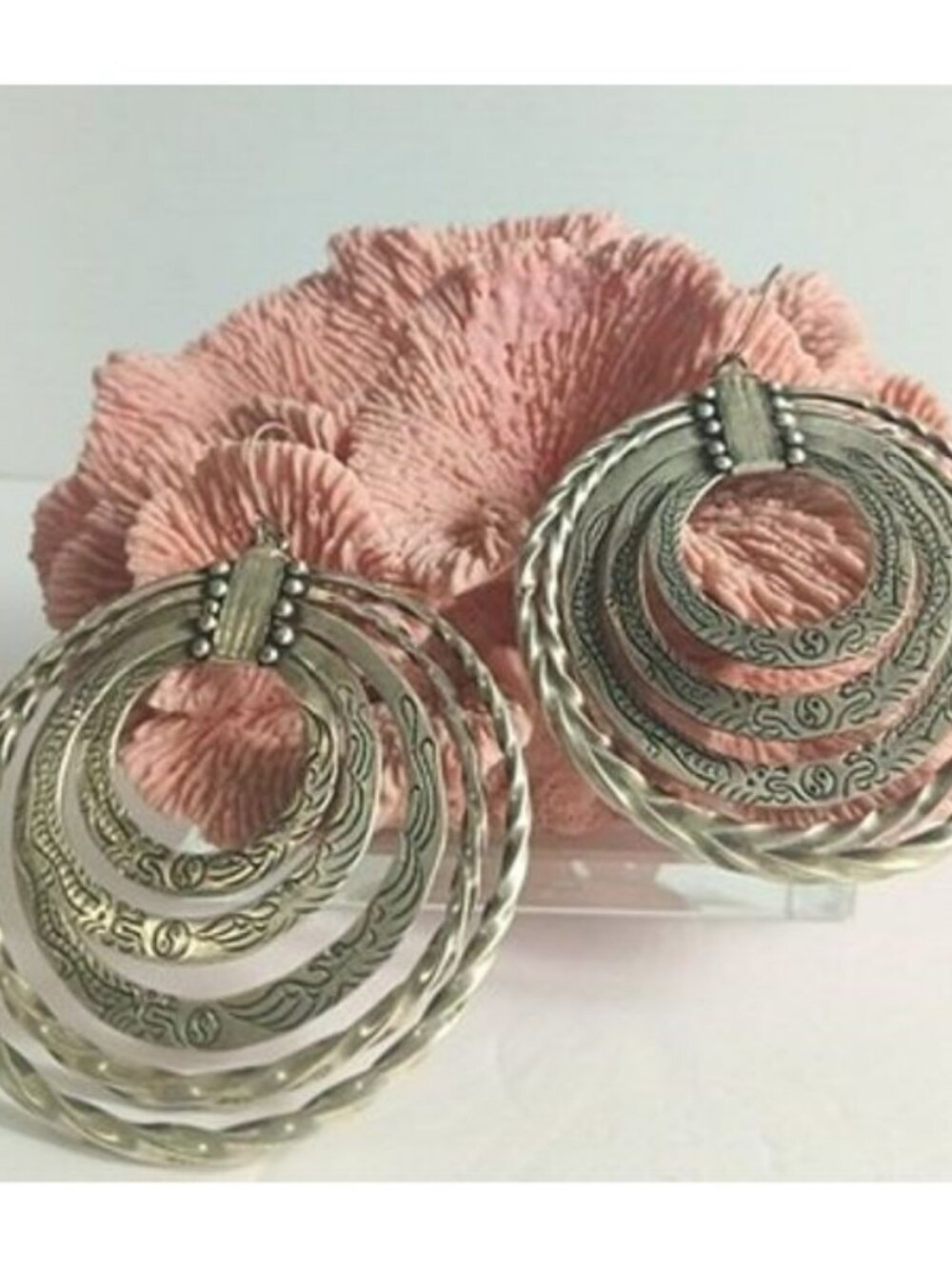 Hmong Miao Silver Earrings 5 Layer Hoop Dragon Phoenix Tribal Ceremonial Wedding